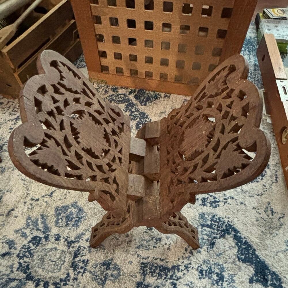 Vintage Carved Wooden book or Bible stand